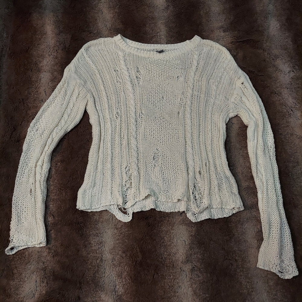 Aerie Distressed Crop Long Sleeve Sweater Small